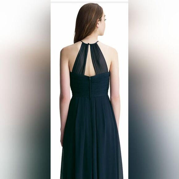 Levkoff 7001 Halter Neck Chiffon A-Line Gown in Navy NWT size 2 - Picture 2 of 5